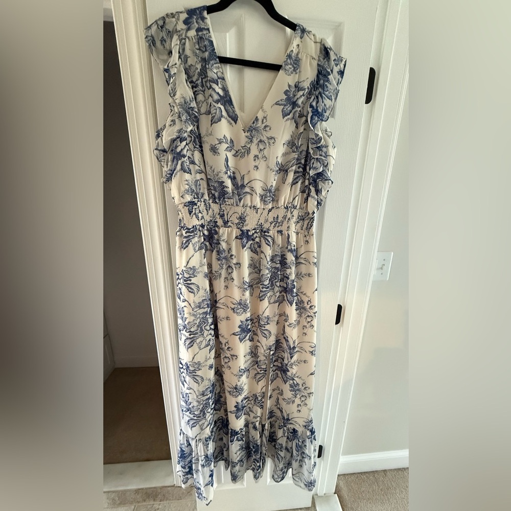Express Blue and White Floral Maxi Dress